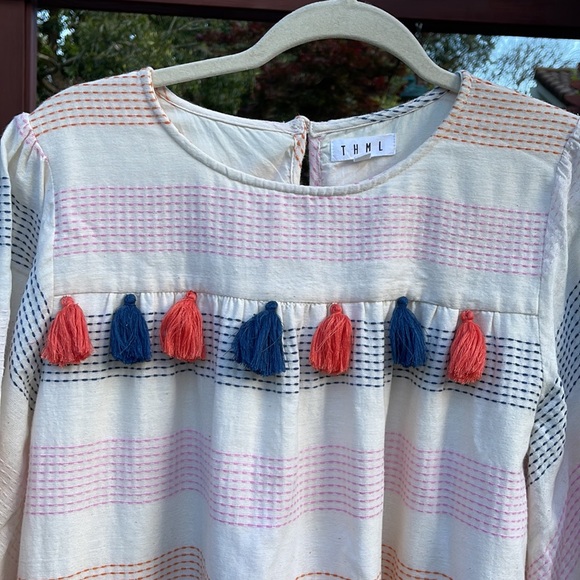 🌺 THML CLOTHING; FUN, 100% Cotton Colorful & Cute Dress with Tassels; Size M! - Picture 3 of 14